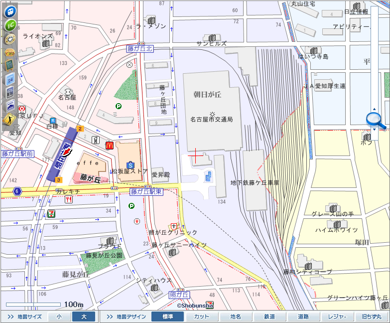 名古屋市交通局藤が丘工場の地図 MAPPLE 地図 ちず丸