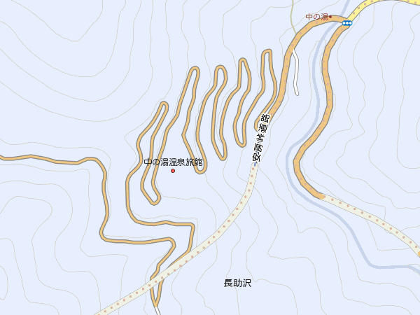 中の湯温泉(中ノ湯IC)付近にある『くねくねロード』の地図 Mapion