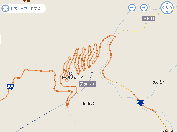 中の湯温泉(中ノ湯IC)付近にある『くねくねロード』の地図 Bing 地図
