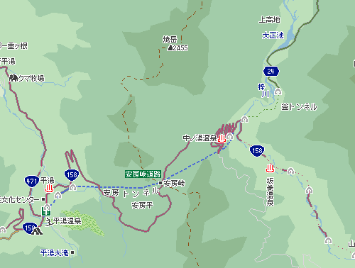 中の湯温泉(中ノ湯IC)付近にある『くねくねロード』の地図 MapFan Web（マップファン）