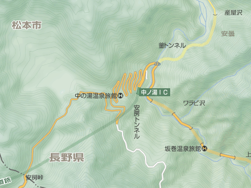 中の湯温泉(中ノ湯IC)付近にある『くねくねロード』の地図 Yahoo!ロコ 地図
