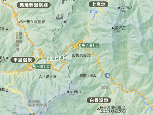 中の湯温泉(中ノ湯IC)付近にある『くねくねロード』の地図 Yahoo!ロコ 地図