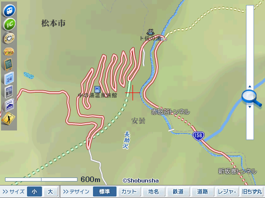 中の湯温泉(中ノ湯IC)付近にある『くねくねロード』の地図 MAPPLE 地図 ちず丸