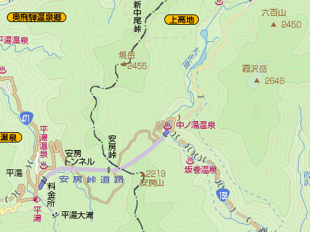 中の湯温泉(中ノ湯IC)付近にある『くねくねロード』の地図 Yahoo!ロコ ワイワイマップ