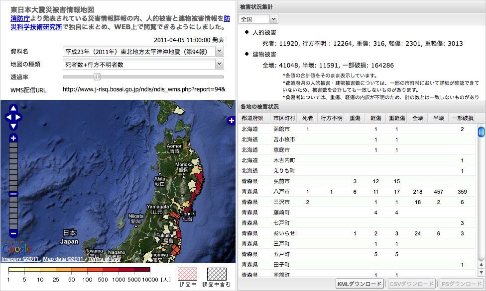 NIED's East Japan Earthquake Disaster Map