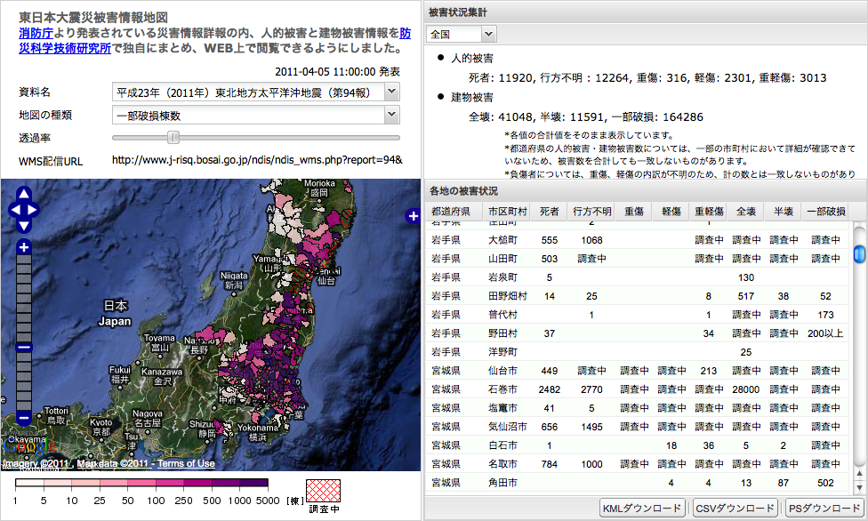 NIED's East Japan Earthquake Disaster Map