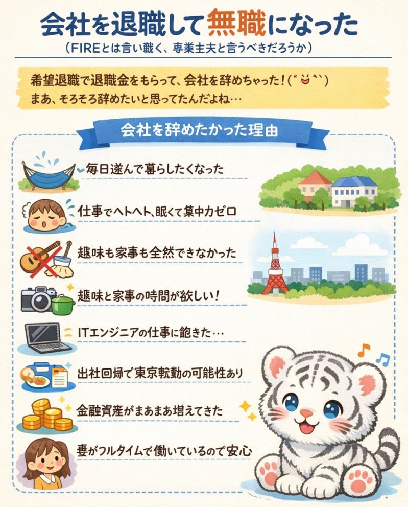 会社を退職して無職になった (FIREとは言い難く、専業主夫と言うべきだろうか)