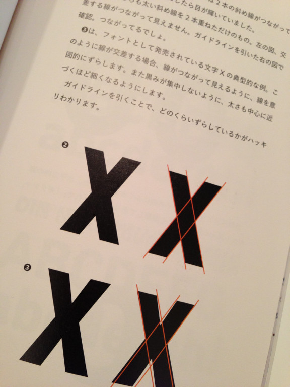 アルファベットの『X』のフォントは2本の斜め線がつながっていない。目の錯覚。ガイドラインを引くとどれくらいズレているかわかる。 - フォントのふしぎ ブランドのロゴはなぜ高そうに見えるのか? / 小林章 アルファベットの『X』のフォントは2本の斜め線がつながっていない。目の錯覚。ガイドラインを引くとどれくらいズレているかわかる。 - フォントのふしぎ ブランドのロゴはなぜ高そうに見えるのか? / 小林章