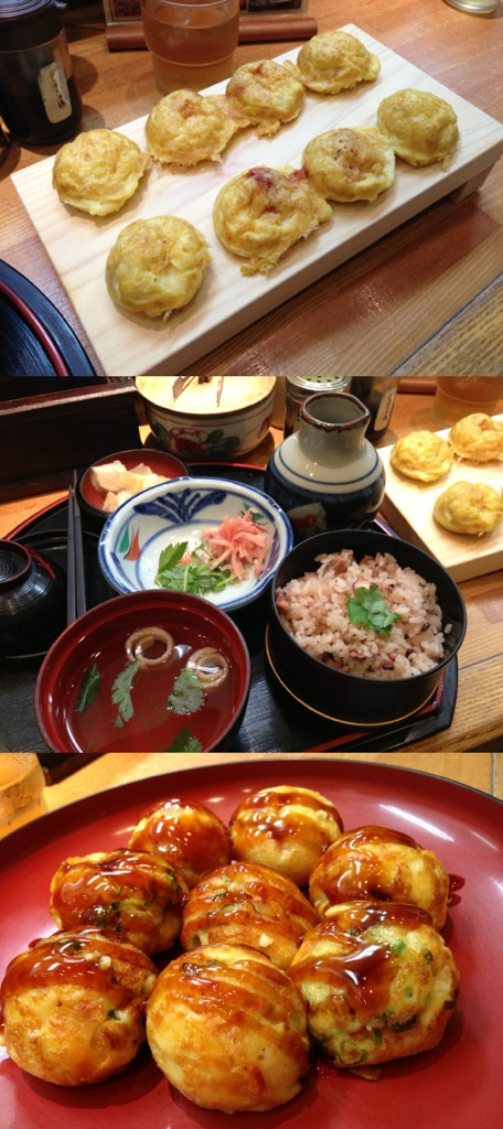 明石焼、多幸めし(タコ飯)、6種類の濃厚チーズたこ焼 at 道頓堀 くくる たこ家 明石焼、多幸めし(タコ飯)、6種類の濃厚チーズたこ焼 at 道頓堀 くくる たこ家