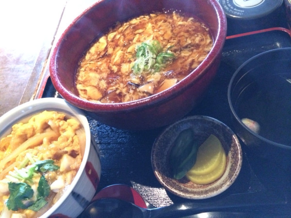 しいたけ かき玉蕎麦 and 親子丼 at 猪口猪口 しいたけ かき玉蕎麦 and 親子丼 at 猪口猪口
