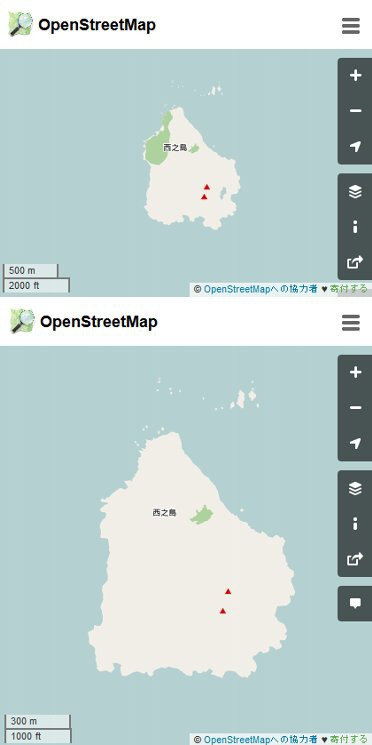 OpenStreetMap の西之島。 OpenStreetMap の西之島。