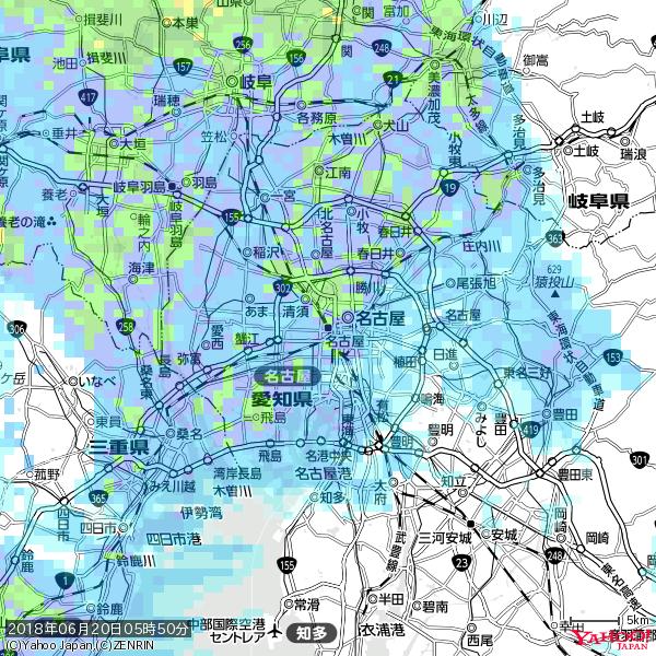 名古屋の天気(雨) 降水強度: 9.75(mm/h) 2018年06月20日 05時50分の雨雲 #雨雲bot #bot 名古屋の天気(雨) 降水強度: 9.75(mm/h) 2018年06月20日 05時50分の雨雲 #雨雲bot #bot