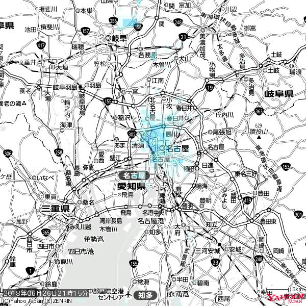 名古屋の天気(雨) 降水強度: 1.45(mm/h) 2018年06月26日 21時15分の雨雲 #雨雲bot #bot 名古屋の天気(雨) 降水強度: 1.45(mm/h) 2018年06月26日 21時15分の雨雲 #雨雲bot #bot