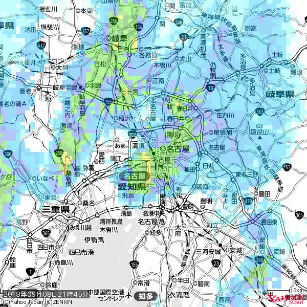 名古屋の天気(雨): やや強い雨 降水強度: 16.50(mm/h) 2018年09月08日 21時45分の雨雲 #雨雲bot #bot 名古屋の天気(雨): やや強い雨 降水強度: 16.50(mm/h) 2018年09月08日 21時45分の雨雲 #雨雲bot #bot
