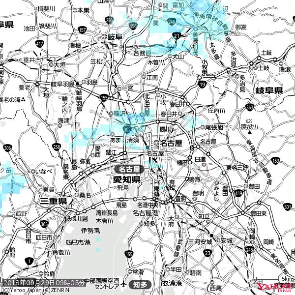 名古屋の天気(雨) 降水強度: 1.15(mm/h) 2018年09月29日 09時05分の雨雲 #雨雲bot #bot 名古屋の天気(雨) 降水強度: 1.15(mm/h) 2018年09月29日 09時05分の雨雲 #雨雲bot #bot