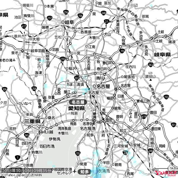 名古屋の天気(雨) 降水強度: 1.15(mm/h)  2018年10月05日 09時35分の雨雲  #雨雲bot #bot 