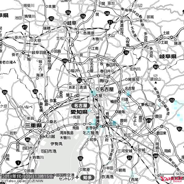 名古屋の天気(雨) 降水強度: 1.75(mm/h)  2018年10月05日 13時15分の雨雲  #雨雲bot #bot 