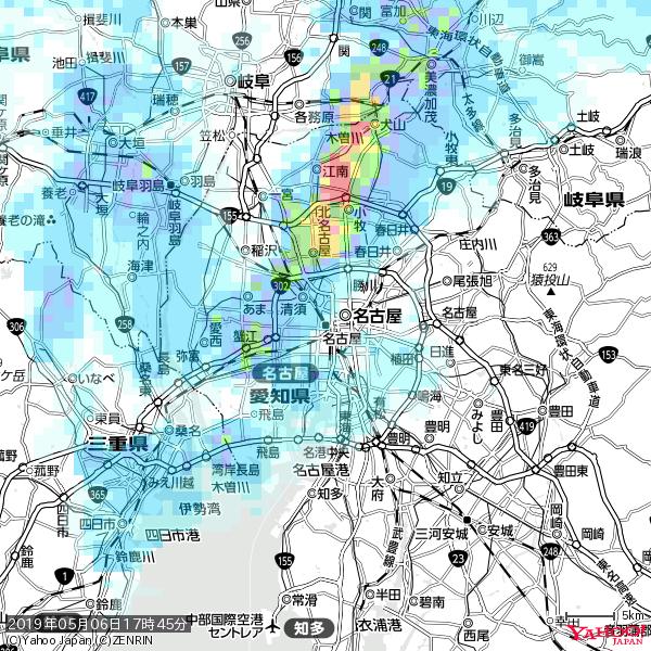 名古屋の天気(雨) 降水強度: 1.25(mm/h) 2019年05月06日 17時45分の雨雲 #雨雲bot #bot 名古屋の天気(雨) 降水強度: 1.25(mm/h) 2019年05月06日 17時45分の雨雲 #雨雲bot #bot