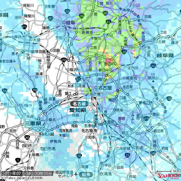 名古屋の天気(雨): やや強い雨 降水強度: 12.50(mm/h) 2019年07月04日 00時05分の雨雲 #雨雲bot #bot 名古屋の天気(雨): やや強い雨 降水強度: 12.50(mm/h) 2019年07月04日 00時05分の雨雲 #雨雲bot #bot