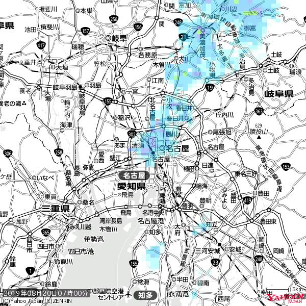 名古屋の天気(雨) 降水強度: 7.25(mm/h) 2019年08月20日 07時00分の雨雲 #雨雲bot #bot 名古屋の天気(雨) 降水強度: 7.25(mm/h) 2019年08月20日 07時00分の雨雲 #雨雲bot #bot