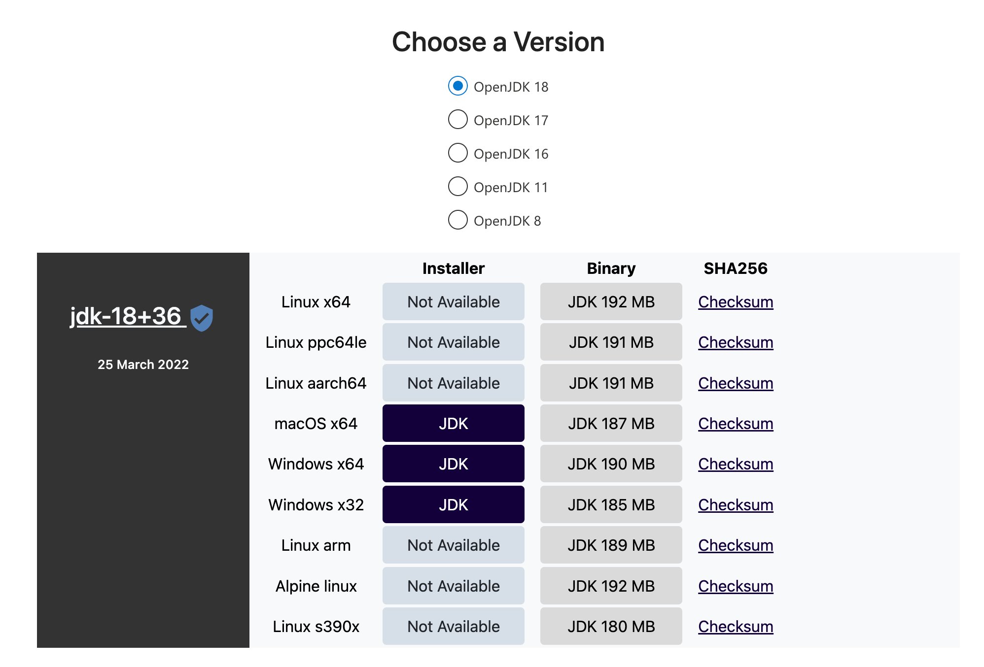 macOS と Windows では Eclipse Temurin 版の Java 18 がダウンロードできるようになったみたい。Linux は Not Available と表示されてる。 "jdk-18+36" "25 March 2022" Archive | Adoptium macOS と Windows では Eclipse Temurin 版の Java 18 がダウンロードできるようになったみたい。Linux は Not Available と表示されてる。 "jdk-18+36" "25 March 2022" Archive | Adoptium