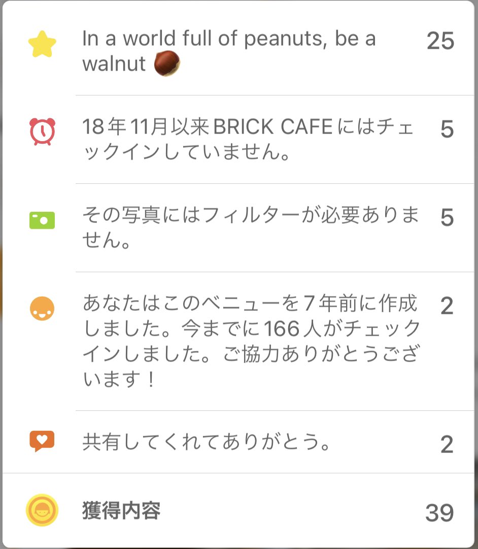 Swarm (Foursquare) のブリックカフェのベニューを7年前に作ったのは自分らしい。来たのは4年ぶりぐらい。 Swarm (Foursquare) のブリックカフェのベニューを7年前に作ったのは自分らしい。来たのは4年ぶりぐらい。