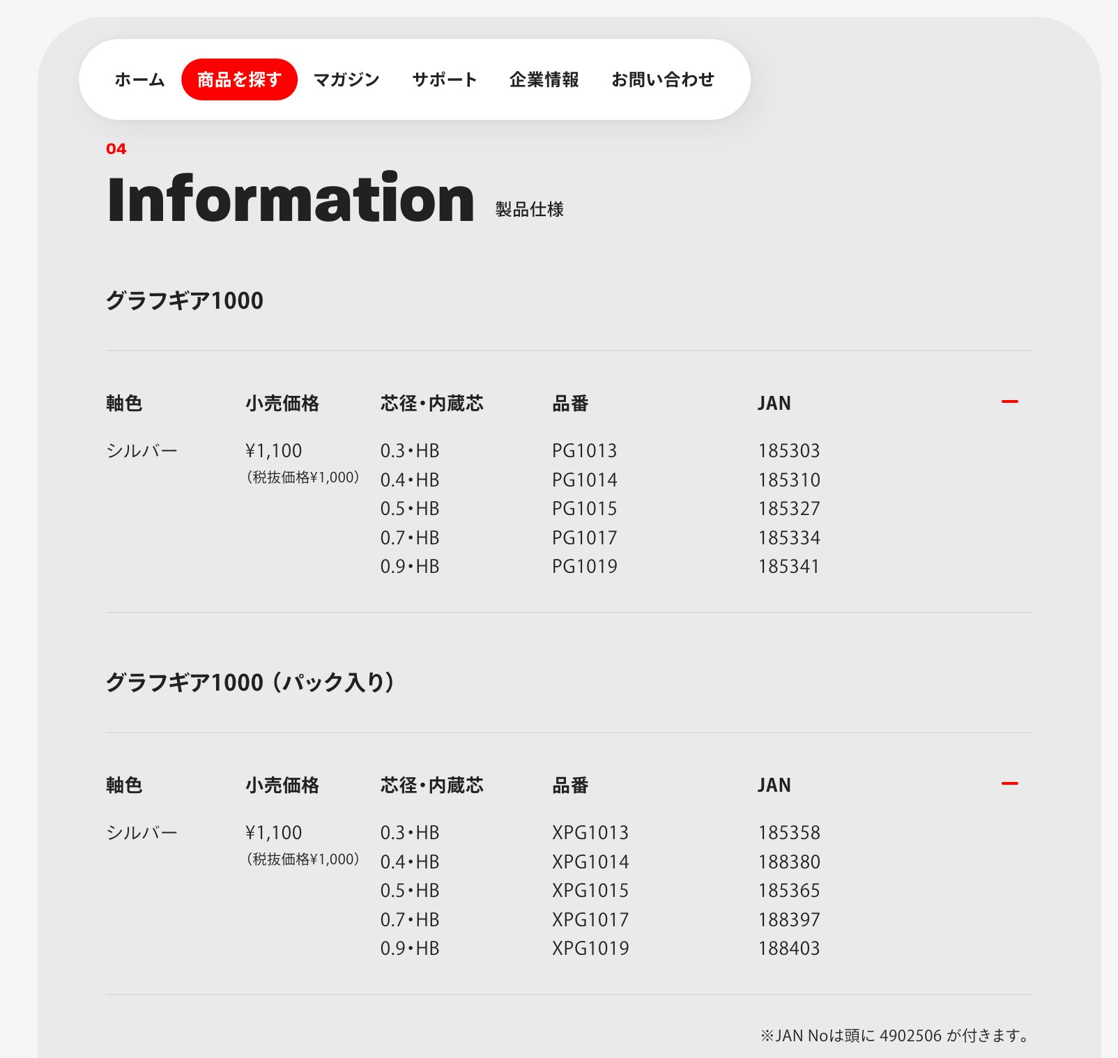 PG1015とXPG1015の違いはパッケージングされているかどうかだけらしい。 「HB,H,B,2Bの硬度を表示できる、芯硬度表示窓」「後端ノックを押すことでペン先が突出。クリップを開くことでペン先が収納される、安心設計のシャープペンシル」 グラフギア1000 | ぺんてる株式会社 PG1015とXPG1015の違いはパッケージングされているかどうかだけらしい。 「HB,H,B,2Bの硬度を表示できる、芯硬度表示窓」「後端ノックを押すことでペン先が突出。クリップを開くことでペン先が収納される、安心設計のシャープペンシル」 グラフギア1000 | ぺんてる株式会社