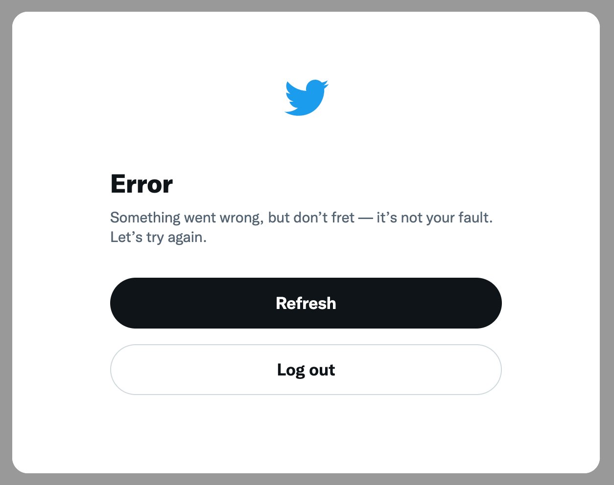 Twitter デスクトップ Web ブラウザ版でエラー。ログアウトされているような挙動をしてる。すぐにログイン状態に戻ったけど。接続先サーバによってちがうのかな。 Twitter デスクトップ Web ブラウザ版でエラー。ログアウトされているような挙動をしてる。すぐにログイン状態に戻ったけど。接続先サーバによってちがうのかな。