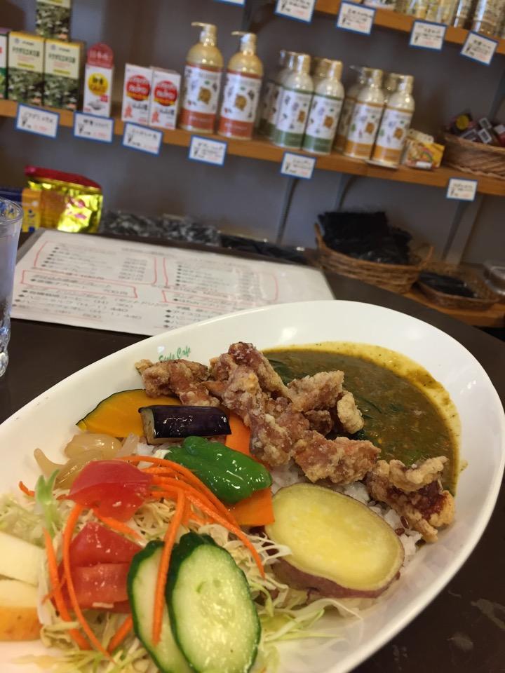 はちみつ野菜カレー からあげポパイ (スパイシーほうれん草) うまうま d(・ω・d) (@ Honey Style Cafe TOSHIN in 名古屋市西区, 愛知県)