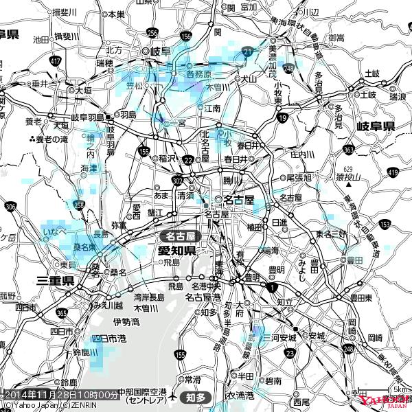 名古屋の雨の状況 2014年11月28日 10時00分の雨雲 0.75(mm/h) #雨雲bot #bot 名古屋の雨の状況 2014年11月28日 10時00分の雨雲 0.75(mm/h) #雨雲bot #bot
