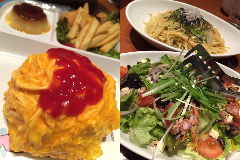 BABY FACE Planet's 野沢菜とじゃこのわさび風味スパゲッティ + イタリアンサラダ + お子様プレート(オムライスにハート型ケチャップ) BABY FACE Planet's 野沢菜とじゃこのわさび風味スパゲッティ + イタリアンサラダ + お子様プレート(オムライスにハート型ケチャップ)