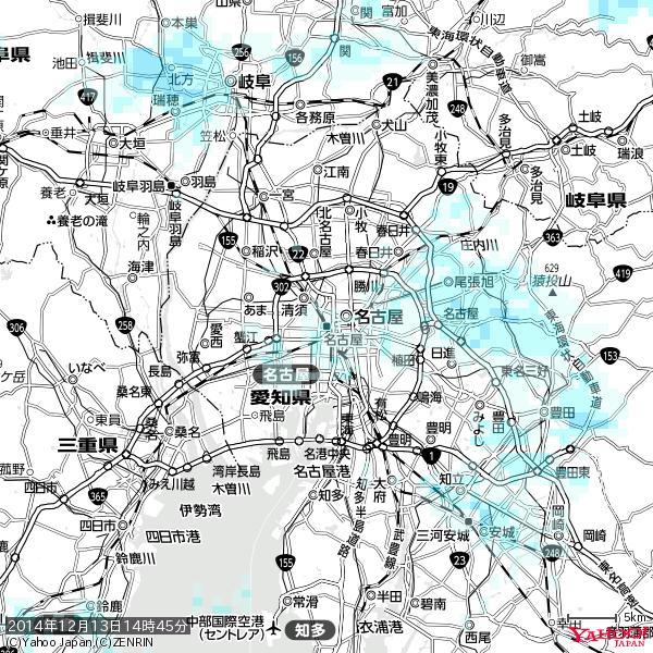 名古屋の天気(雨) 降水強度: 1.25(mm/h) 2014年12月13日 14時45分の雨雲 #雨雲bot #bot 名古屋の天気(雨) 降水強度: 1.25(mm/h) 2014年12月13日 14時45分の雨雲 #雨雲bot #bot