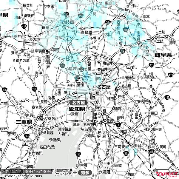 名古屋の天気(雨) 降水強度: 0.85(mm/h) 2014年12月30日 15時30分の雨雲 #雨雲bot #bot 名古屋の天気(雨) 降水強度: 0.85(mm/h) 2014年12月30日 15時30分の雨雲 #雨雲bot #bot