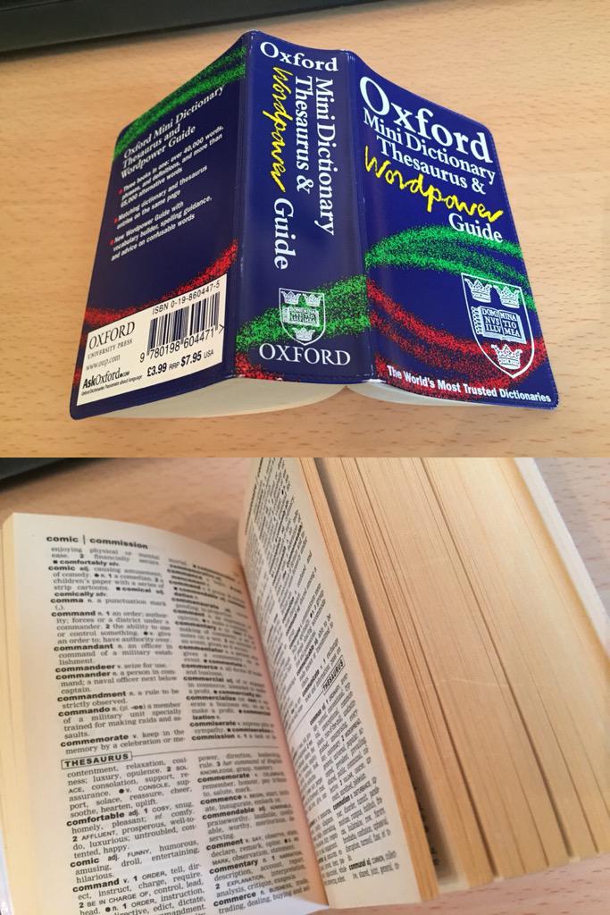 ひさびさに引っぱりだしてみた。買ったのは10年前ぐらい。ミニ英英辞典。 Oxford Mini Dictionary, Thesaurus, and Wordpower Guide ひさびさに引っぱりだしてみた。買ったのは10年前ぐらい。ミニ英英辞典。 Oxford Mini Dictionary, Thesaurus, and Wordpower Guide