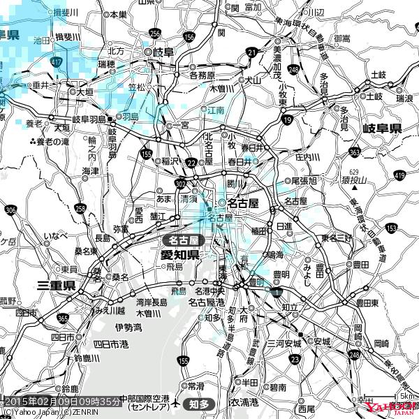名古屋の天気(雨) 降水強度: 1.45(mm/h) 2015年02月09日 09時35分の雨雲 #雨雲bot #bot 名古屋の天気(雨) 降水強度: 1.45(mm/h) 2015年02月09日 09時35分の雨雲 #雨雲bot #bot