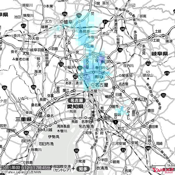 名古屋の天気(雨) 降水強度: 0.65(mm/h) 2015年02月12日 17時45分の雨雲 #雨雲bot #bot 名古屋の天気(雨) 降水強度: 0.65(mm/h) 2015年02月12日 17時45分の雨雲 #雨雲bot #bot