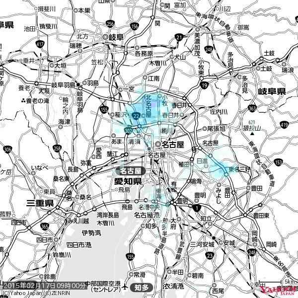 名古屋の天気(雨) 降水強度: 0.55(mm/h) 2015年02月17日 09時00分の雨雲 #雨雲bot #bot 名古屋の天気(雨) 降水強度: 0.55(mm/h) 2015年02月17日 09時00分の雨雲 #雨雲bot #bot