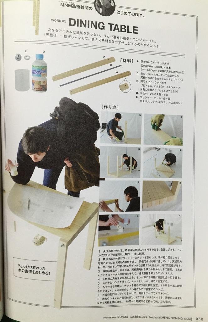 はじめてのDIY。ひとり暮らし用 DINING TABLE。角材を並べた天板。 MEM'S NON-NO INTERIOR BOOK はじめてのDIY。ひとり暮らし用 DINING TABLE。角材を並べた天板。 MEM'S NON-NO INTERIOR BOOK