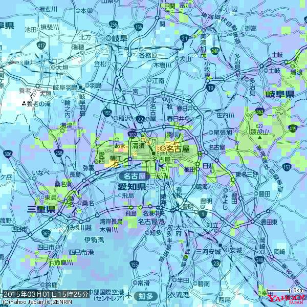 名古屋の天気(雨): 強い雨 降水強度: 23.50(mm/h) 2015年03月01日 15時25分の雨雲 #豪雨bot #雨雲bot #bot 名古屋の天気(雨): 強い雨 降水強度: 23.50(mm/h) 2015年03月01日 15時25分の雨雲 #豪雨bot #雨雲bot #bot