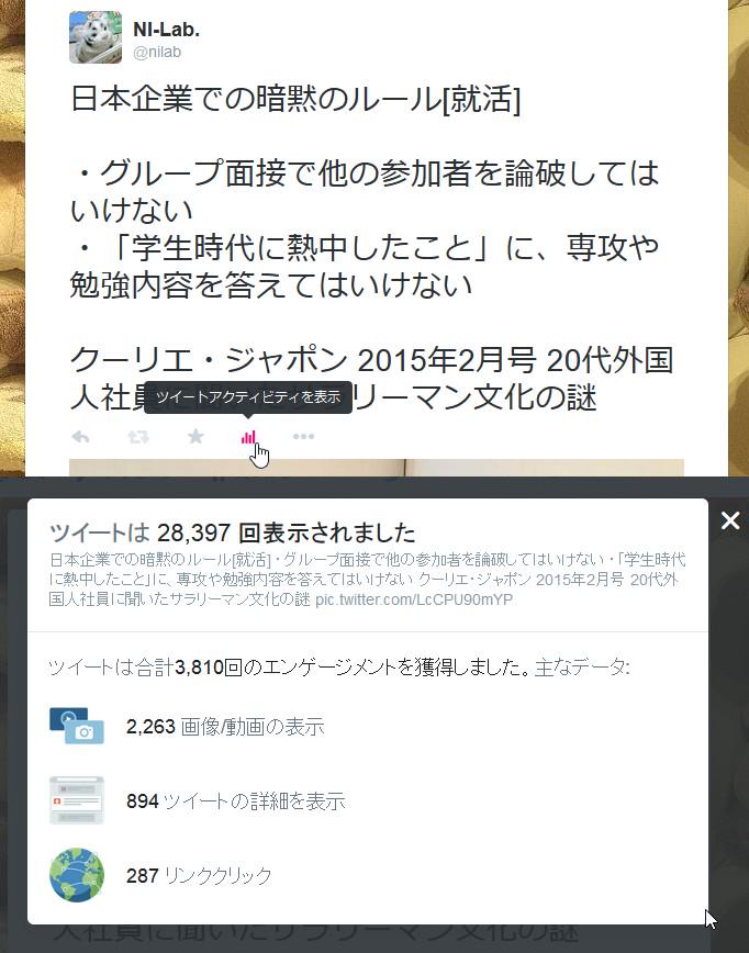 ツイート個別ページに、ツイートアクティビティを表示する機能があったの知らんかった。 ツイート個別ページに、ツイートアクティビティを表示する機能があったの知らんかった。