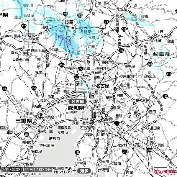 名古屋の天気(雨) 降水強度: 0.85(mm/h) 2015年03月11日 17時30分の雨雲 #雨雲bot #bot 名古屋の天気(雨) 降水強度: 0.85(mm/h) 2015年03月11日 17時30分の雨雲 #雨雲bot #bot