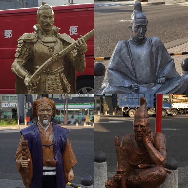 円頓寺交差点にある三英傑 (信長、秀吉、家康) + 水戸黄門の像。きょうの夕方に撮ってきた。 円頓寺交差点にある三英傑 (信長、秀吉、家康) + 水戸黄門の像。きょうの夕方に撮ってきた。