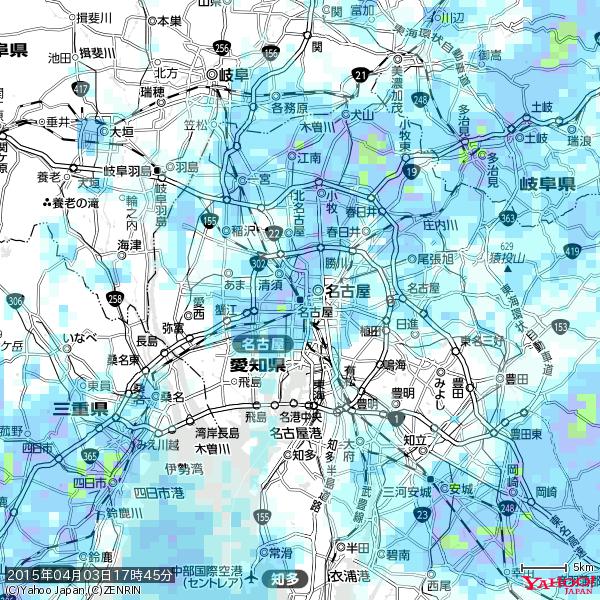 名古屋の天気(雨) 降水強度: 5.75(mm/h) 2015年04月03日 17時45分の雨雲 #雨雲bot #bot 名古屋の天気(雨) 降水強度: 5.75(mm/h) 2015年04月03日 17時45分の雨雲 #雨雲bot #bot