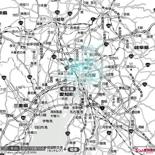 名古屋の天気(雨) 降水強度: 0.75(mm/h) 2015年05月30日 19時10分の雨雲 #雨雲bot #bot 名古屋の天気(雨) 降水強度: 0.75(mm/h) 2015年05月30日 19時10分の雨雲 #雨雲bot #bot