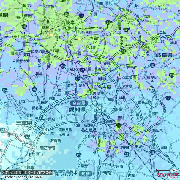 名古屋の天気(雨): やや強い雨 降水強度: 11.50(mm/h) 2015年06月03日 07時20分の雨雲 #雨雲bot #bot 名古屋の天気(雨): やや強い雨 降水強度: 11.50(mm/h) 2015年06月03日 07時20分の雨雲 #雨雲bot #bot