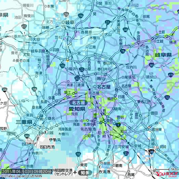 名古屋の天気(雨): やや強い雨 降水強度: 11.50(mm/h) 2015年06月03日 09時20分の雨雲 #雨雲bot #bot 名古屋の天気(雨): やや強い雨 降水強度: 11.50(mm/h) 2015年06月03日 09時20分の雨雲 #雨雲bot #bot