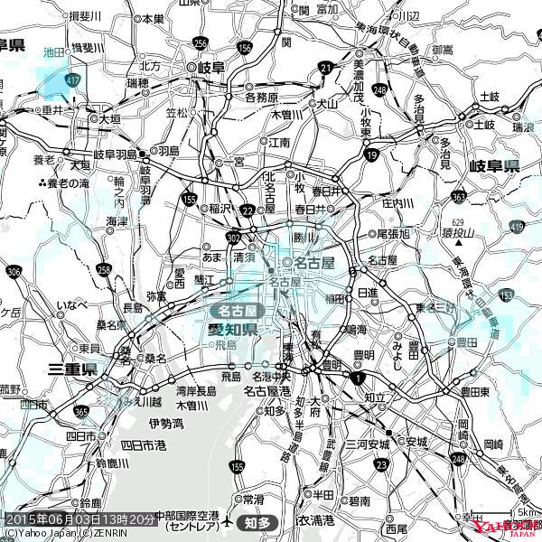 名古屋の天気(雨) 降水強度: 0.55(mm/h) 2015年06月03日 13時20分の雨雲 #雨雲bot #bot 名古屋の天気(雨) 降水強度: 0.55(mm/h) 2015年06月03日 13時20分の雨雲 #雨雲bot #bot