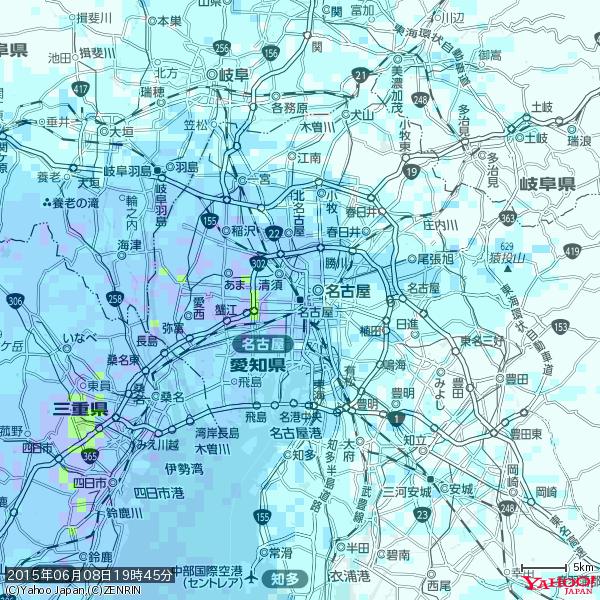 名古屋の天気(雨) 降水強度: 5.75(mm/h) 2015年06月08日 19時45分の雨雲 #雨雲bot #bot 名古屋の天気(雨) 降水強度: 5.75(mm/h) 2015年06月08日 19時45分の雨雲 #雨雲bot #bot