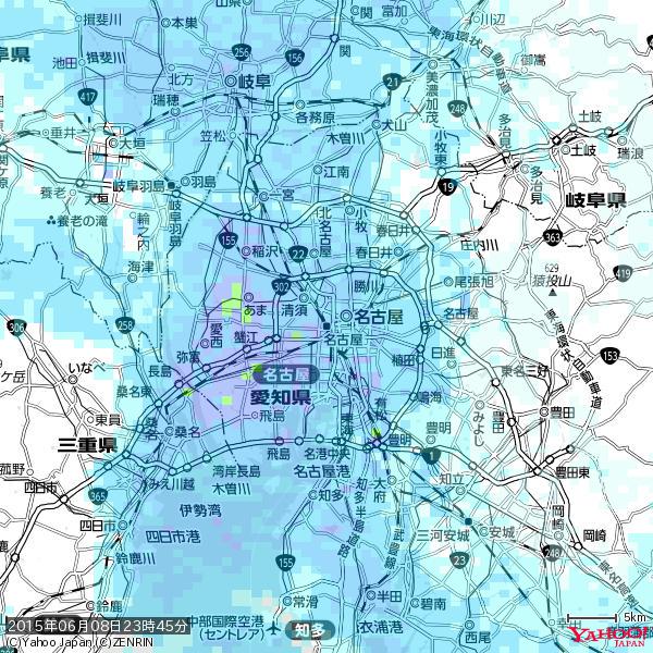 名古屋の天気(雨) 降水強度: 5.25(mm/h) 2015年06月08日 23時45分の雨雲 #雨雲bot #bot 名古屋の天気(雨) 降水強度: 5.25(mm/h) 2015年06月08日 23時45分の雨雲 #雨雲bot #bot