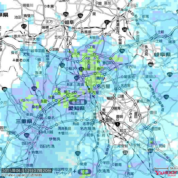名古屋の天気(雨): やや強い雨 降水強度: 19.50(mm/h) 2015年06月12日 07時20分の雨雲 #雨雲bot #bot 名古屋の天気(雨): やや強い雨 降水強度: 19.50(mm/h) 2015年06月12日 07時20分の雨雲 #雨雲bot #bot